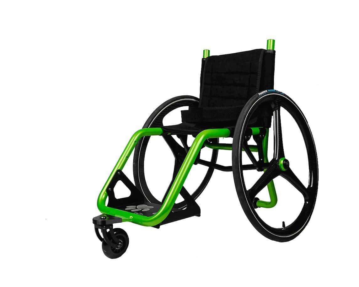 Lightweight active wheelchair with a green frame