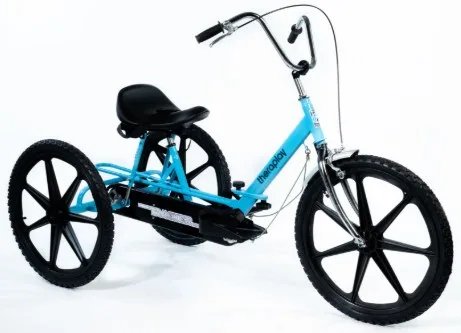 Tracker 24 blue adapted tricycle with large wheels.